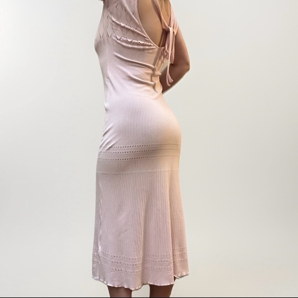 Free People Light Pink Bodycon Stretch Midi Maxi Long Dress Short Sleeve M/L - Picture 1 of 9